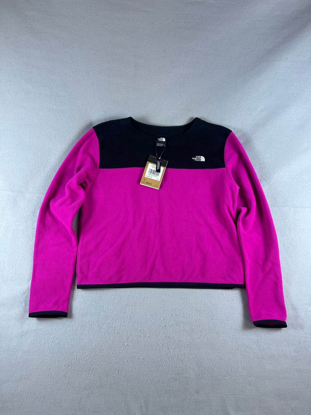 The North Face TKA Glacier Crew Sweatshirt Women S Pink Black Fleece Cropped NWT
